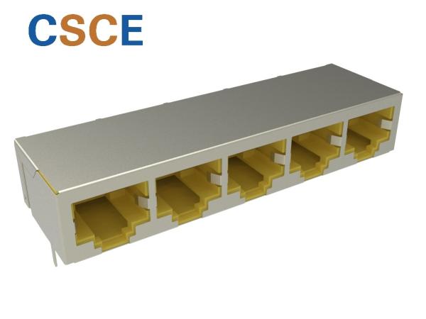 Shielded 5 Port RJ45 Female Connector 8P8C Gold Plating Over Nickel