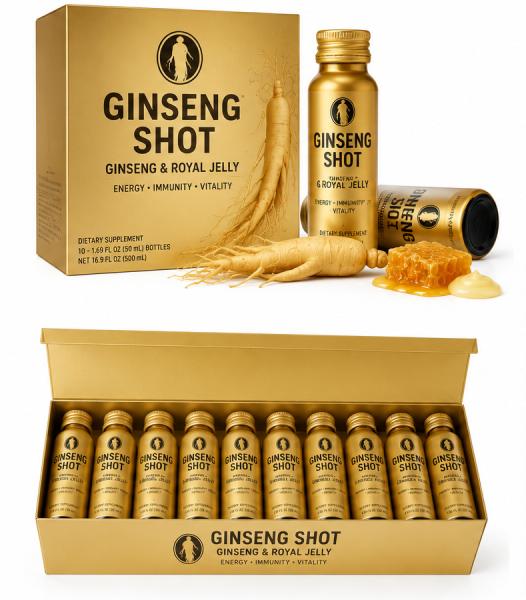 Private Label Energy Booster Supplement with Panax Ginseng Extract and Royal Jelly Oral Liquid Shot