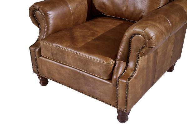 Retro Style High Back Leather Armchair Super Comfortable Foam Strong Solidwood Frame