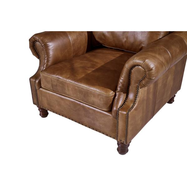 Vintage Brown High Back Leather Armchair , Tall Back Living Room Chairs Strong Linen