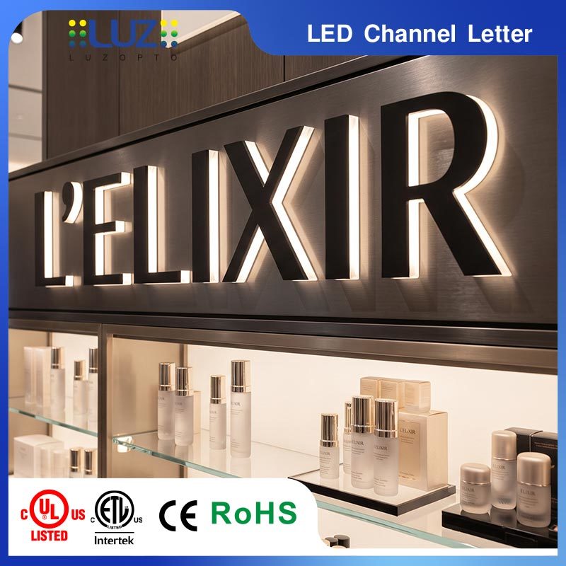 Opaque Blockout Face Beveled Side Edge Lit Solid Acrylic Mini LED Letter For