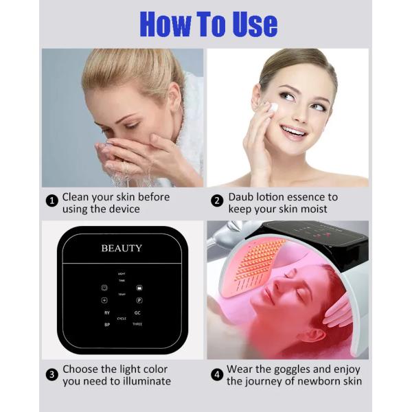 LED Light Therapy for Face - 7 Colors Photon PDT Near Infrared Light Therapy Professional LED Face Mask