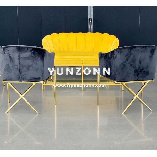 Modern Dining Arm Chair with X Legs Stainless Steel Designs Velvet Hotel Chairs