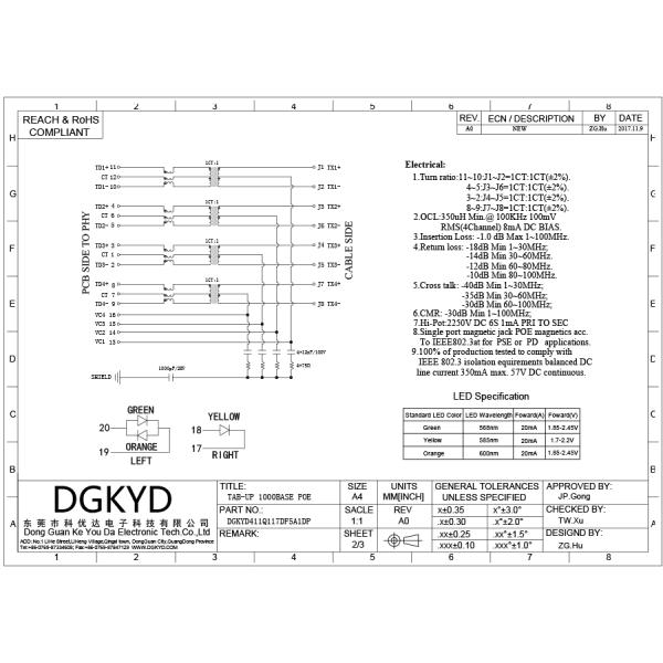 Gigabit Band POE 12 Pin Single Port RJ45 Ethernet Connector LED G/O/Y DGKYD411Q117DF5A1DP