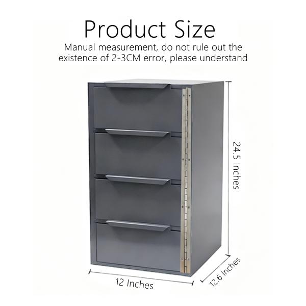 4 Drawer Welded Steel Vertical File Cabinet Gray Security Lock Adjustable Inner Divider Office Garage Storage Chest
