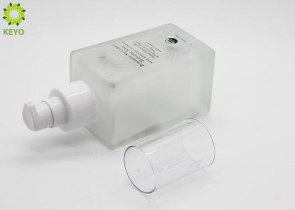 Square Shape Moisturizer Glass Bottle , 120g Frosted Lotion Pump Bottle