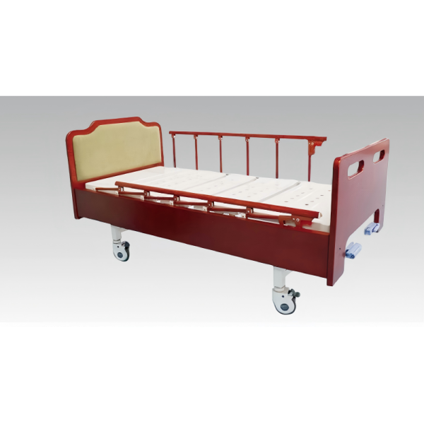 Manual Double-Crank Nursing Bed with Wooden Headboard (Upholstered or Perforated Options) - Wooden Series