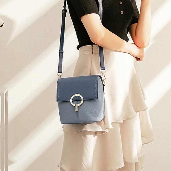 Head Layer Leather Female Crossbody Bags 26cm Colorful Strap Bucket Bag