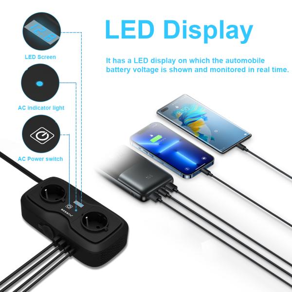 200W Pure Sine Wave Car Power Inverter | 12V DC to 220V AC Converter with Socket and USB Port