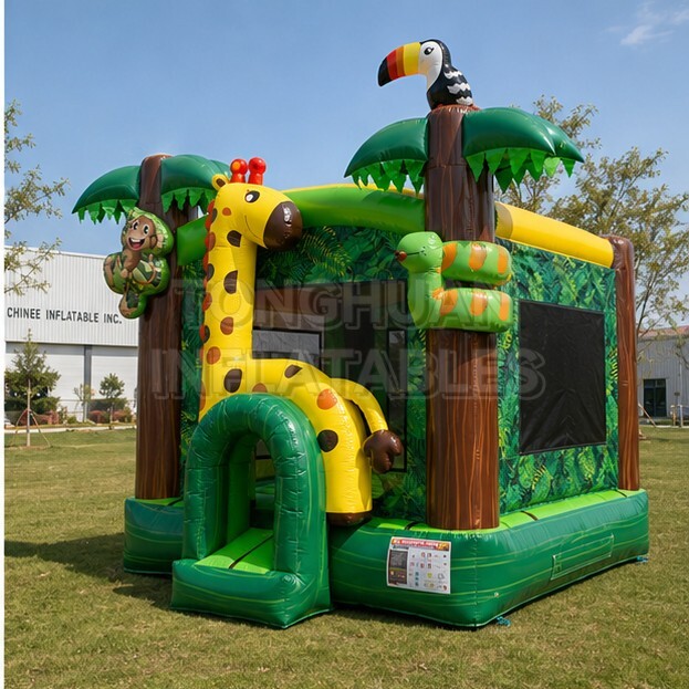 Premium Jungle Safari Inflatable Bouncy Castle with Giant Giraffe Design for Schools Shopping Malls Zoos Festivals and Party Rental Businesses