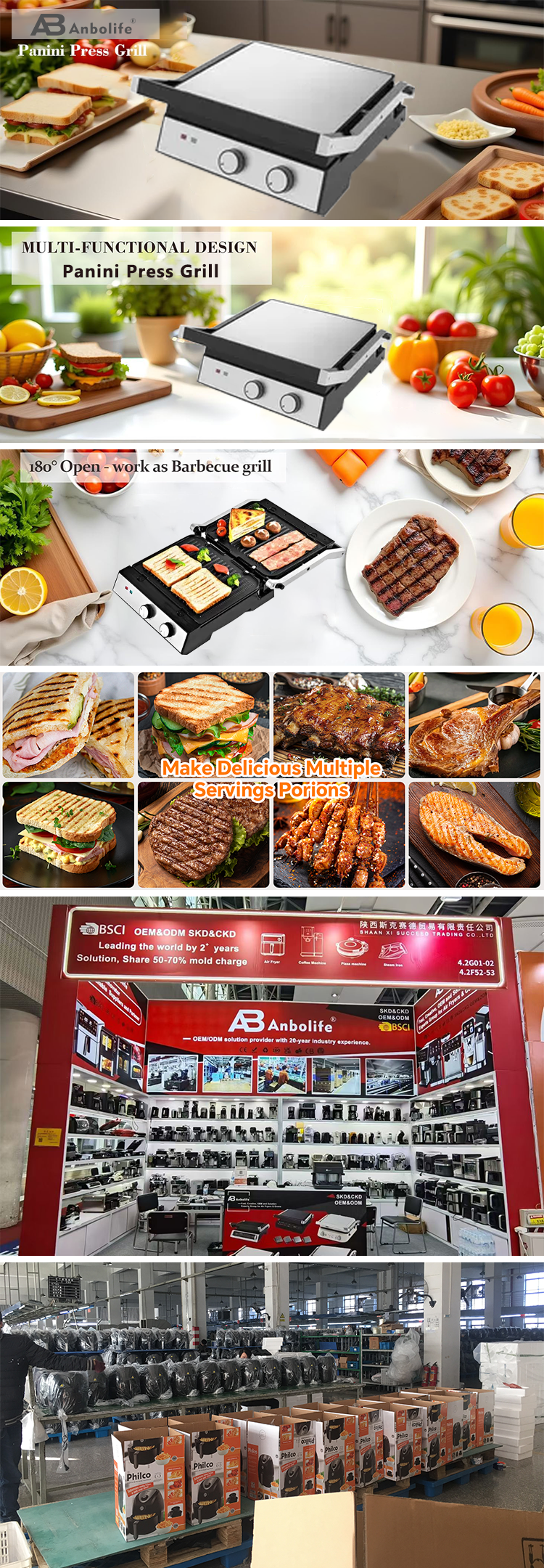 4 Slice Panini Press Electric Indoor BBQ Grill Temperature Time Knob