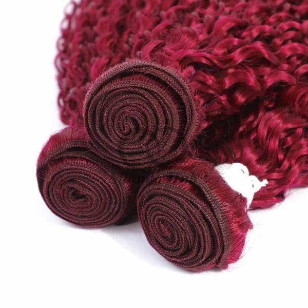 Burgundy Kinky Curly Remy Human Hair Bundles Sew In Weave Bundles Brazilian Bundle Deals