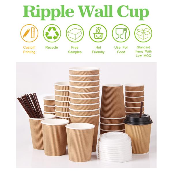 20oz 24oz Biodegradable Ripple Wall Disposable Paper Cups 8 Oz Paper Hot Drink Cups