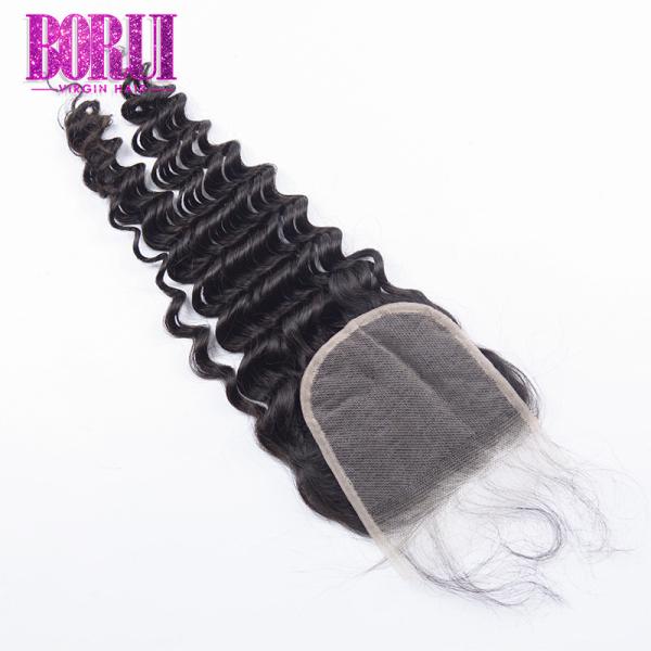 HD Transparent 100% Human Hair Lace Closure Deep Wave Customized Length