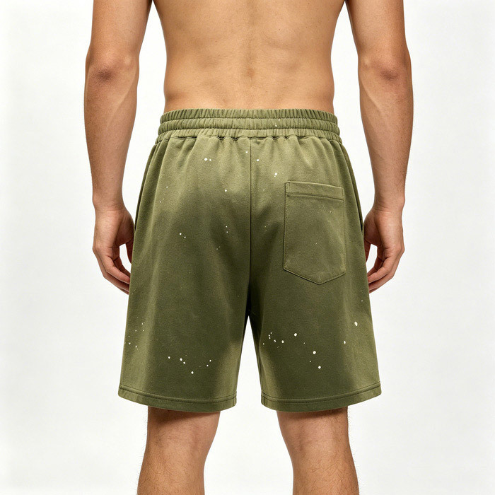Washed Drawstring Knee Length Shorts Gradient Cotton Blend Stretch Shorts Vintage