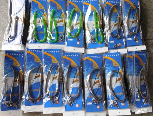 Transparent green gray self locking metal hook contractility fishing line coiled lanyards
