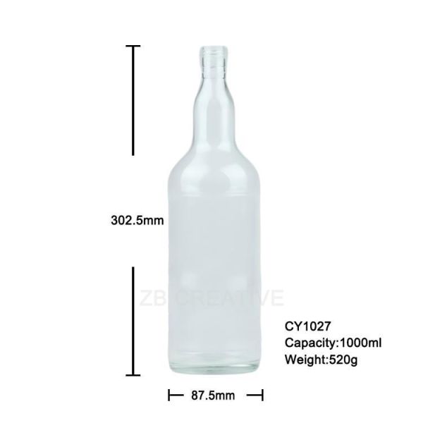 1000ml Flint Glass Tequila Bottle With Screw Top For High-Volume Spirits Packaging 520G CY-1027
