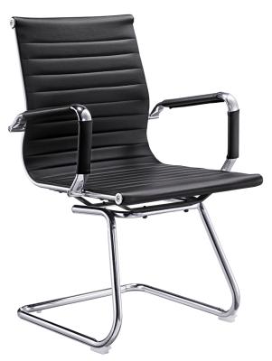 Black Leather Office Meeting Chairs Mid Back Puncture Proof ISO Approval
