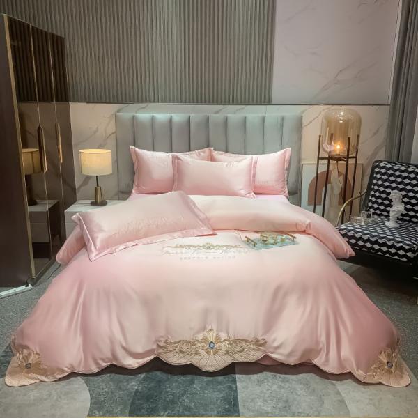 125gsm Washed Silk Embroidery 4pcs Bedding Sets King Size European Style Collections