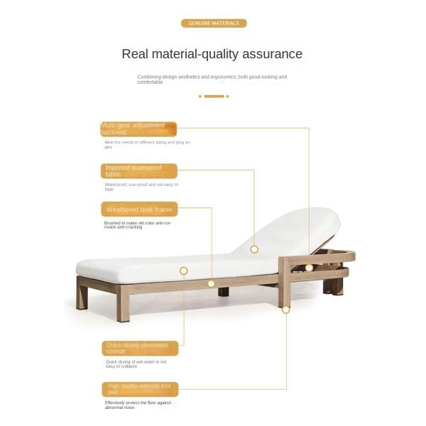 Customized Luxury Pool Teak Wood Lounge Chair Leisure Bed