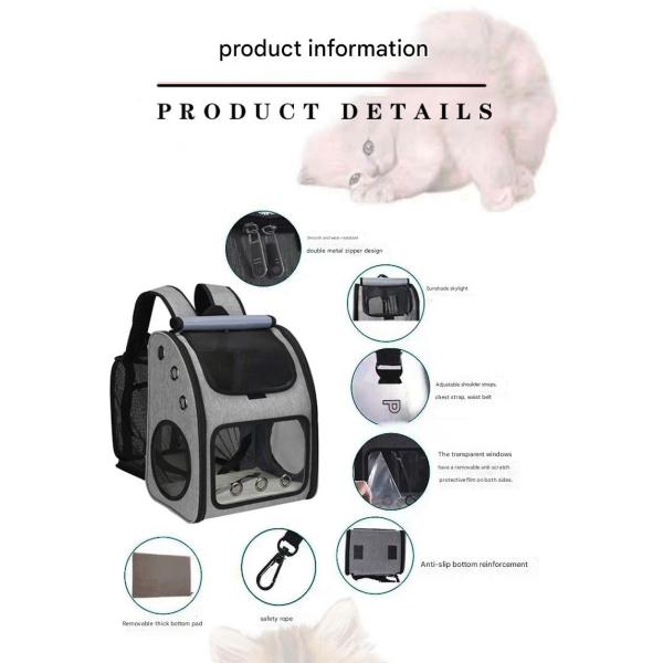 34*27*42.5CM Outdoor Expandable Pet Travel bag Non-Toxic Cute Pet Supplies For Unisex In Grey Features Durable Washable