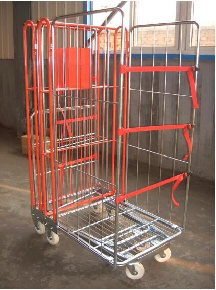 Folding Wire Pallet Cages / 4 Side Security Roll Cage Trolley ISO 9001