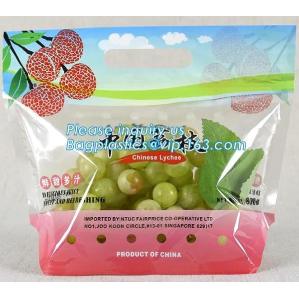 Promotional popular plastic reusable slider zipper food bags, slider ziplock perforated fresh grape packaging bag, fruit