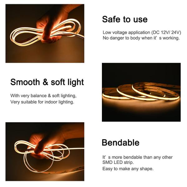 Alto brilho 480leds 8mm10mm 12V24V COB LED Strip Light para Iluminação Branca Natural Quente