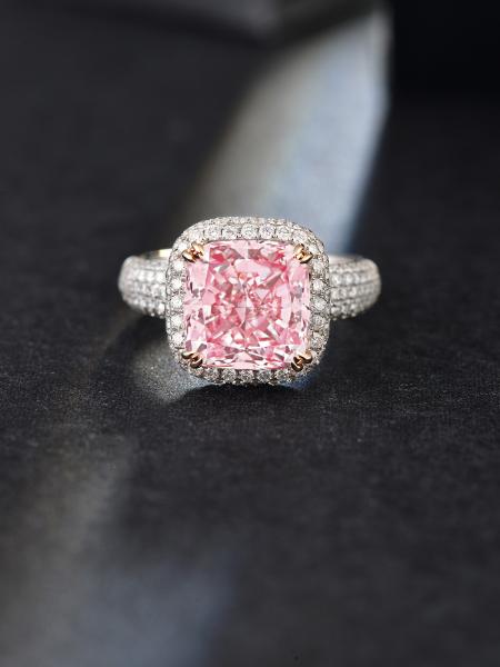 Grande Tamanho 5.33ct Main Stone Lab Rosa Coussin Diamond Ring 18k Branco Ouro