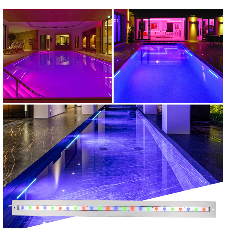 Линейный светофор IP68 наружной водонепроницаемой нержавеющей стали DMX512 RGB+3000k Подводный свет