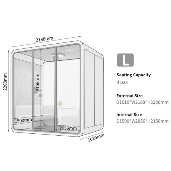 Cabina telefónica acústica de alto sellado, moderna, para 4 personas, blanca
