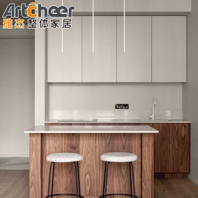 Armários de cozinha de placas de partículas de cores personalizadas com acabamento de tinta de laca para estilo industrial de restaurante