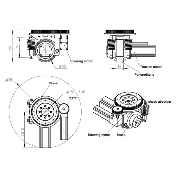 Амортизация IP67 колес привода робота мотора алюминиевого сплава 750W