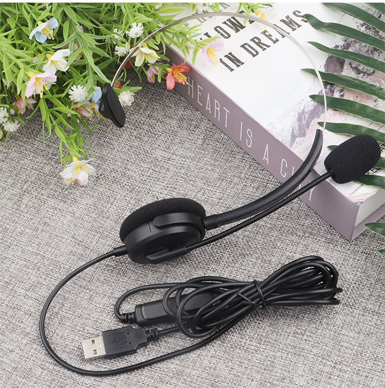USB head mounted wired single ear headphones with high-definition call microphone, online control of mute volume, used for PC laptops, office customer service in the call center, supporting OEM/ODM