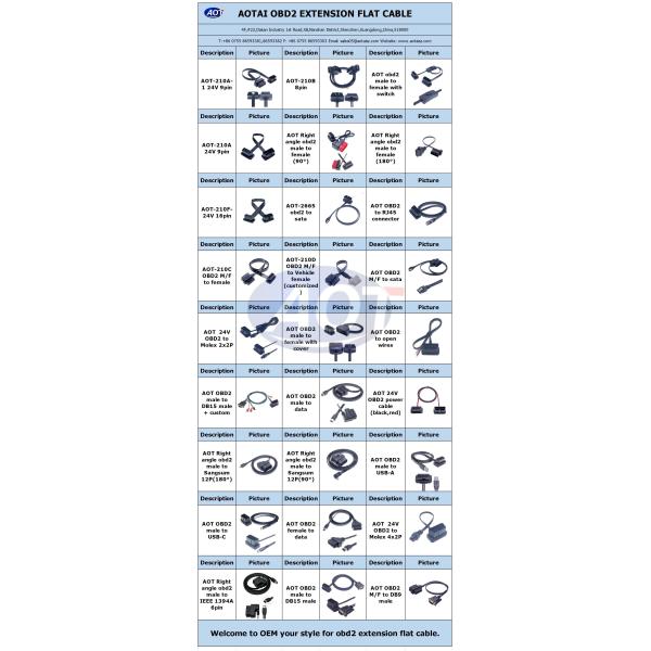 OBD Diagnostic Tool Customized 50CM Right Angle OBD2 OBDII OBD Male to Samsung 12PIN Ribbon Extension Cable
