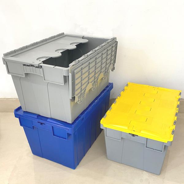 Attached Lid Container 600×400×315mm Heavy-Duty Plastic Moving Crate With Lid