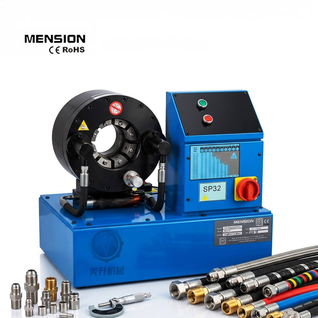 SP32 Industrial Electric Hydraulic Hose Crimping Machine with 500T Force and 10 Die Sets for 1/4 - 2.0 Inch Hoses