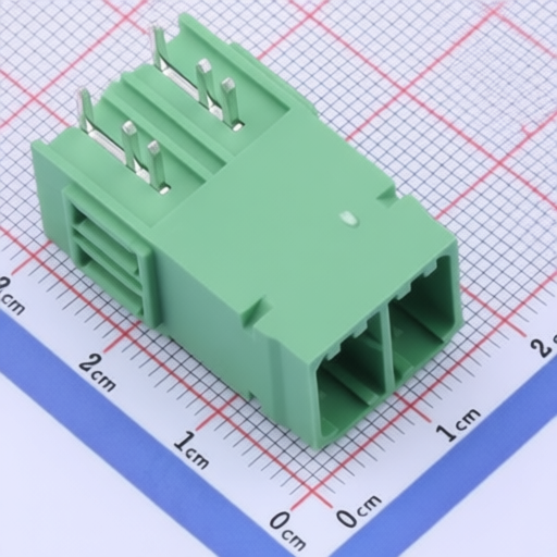 Industrial pluggable male connector JILN JL5EDGRHC-76202G01 with green right angle pins ensuring connections
