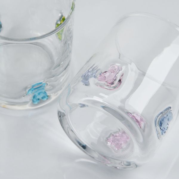 Hand Blown Gummy Bear Icon Glass,400ml Clear Tumbler With Cute Colorful Bear ,fun Whiskey Juice Glass For Kids Adults,cute Barware Gift