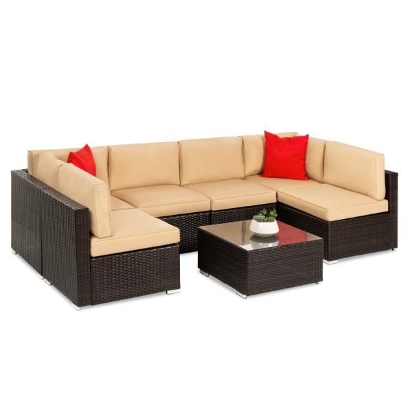 NO Folded 7 Pieces Outdoor Rattan Sofa Set Luxury Wicker L Sectional Modern Design