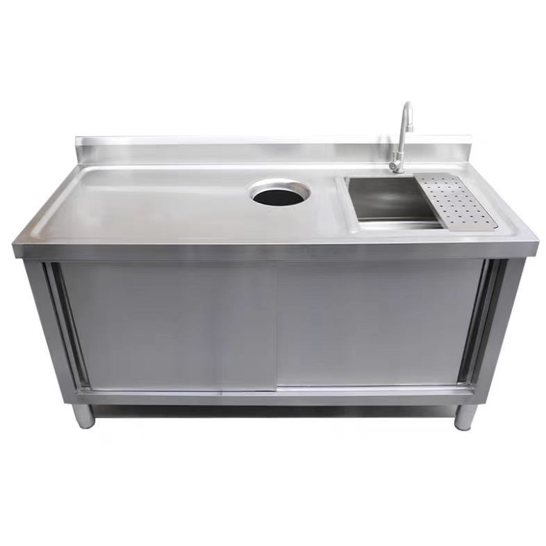 Corrosion Proof Stainless Steel Lab Bench Commercial Stainless Prep Table With Sink And Waste Bin