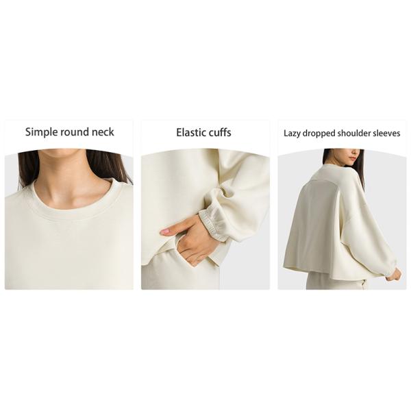 Jade White Womens Yoga Tops Oversized Long Sleeve Drop Shoulder Solid Pullover