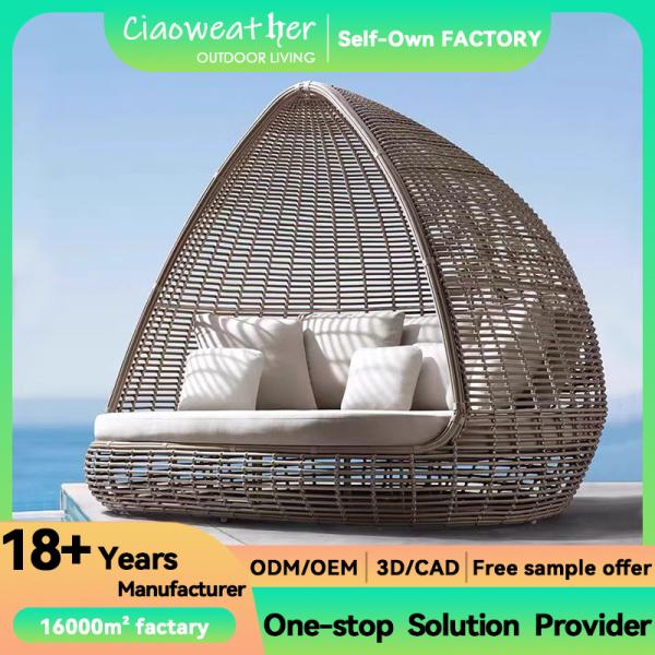 Outdoor Furniture Rattan Patio Daybed Modern Aluminum Garden Sets with Waterproof Cushion and Upholstery