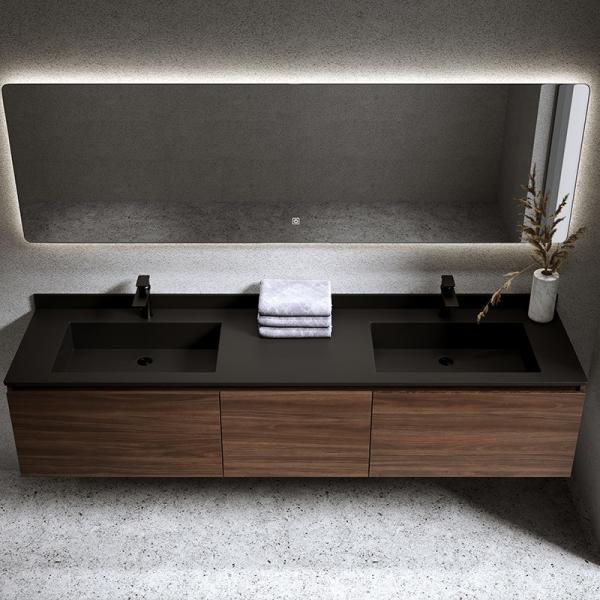 Wall Mounted Double Sink Solid Wood Bathroom Vanity Cabinet for Customized Made Order
