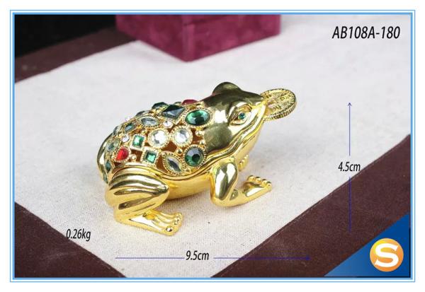 Custom Fashion Animal Shape Rhinestone Frog Trinket Box For Gift AB108A
