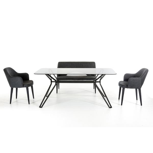 Sun On Glass Top 0.2CBM 45kgs Fabric metal leg Dining Table Set