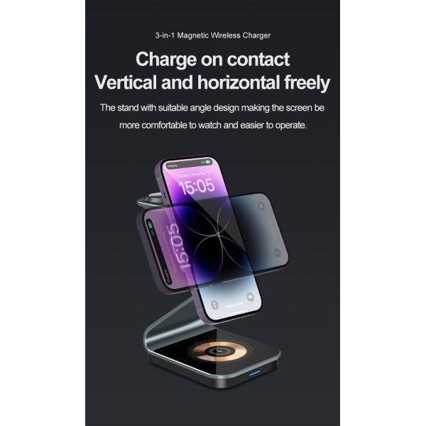 3 In 1 Fast Charging Wireless Charger Dock Station 15W 10W For Mobile Devices