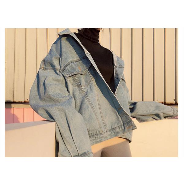 Printed Women ' S Denim Coats & Jackets Light Wash Trucker Over Size Fit