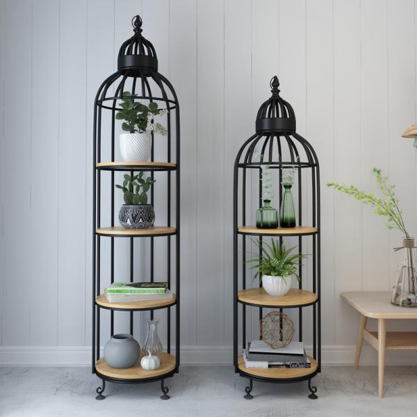 Interior Decoration Metal Display Racks And Stands Creative Bird Cage Shape Flower Shelf
