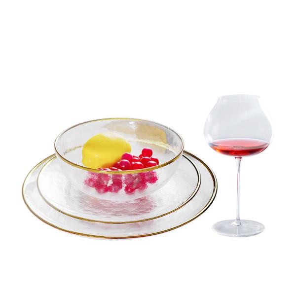 Plaque de chargement en verre de 13 pouces soufflée à la main avec ensemble de bol avec bordure en or Durable pour le dîner